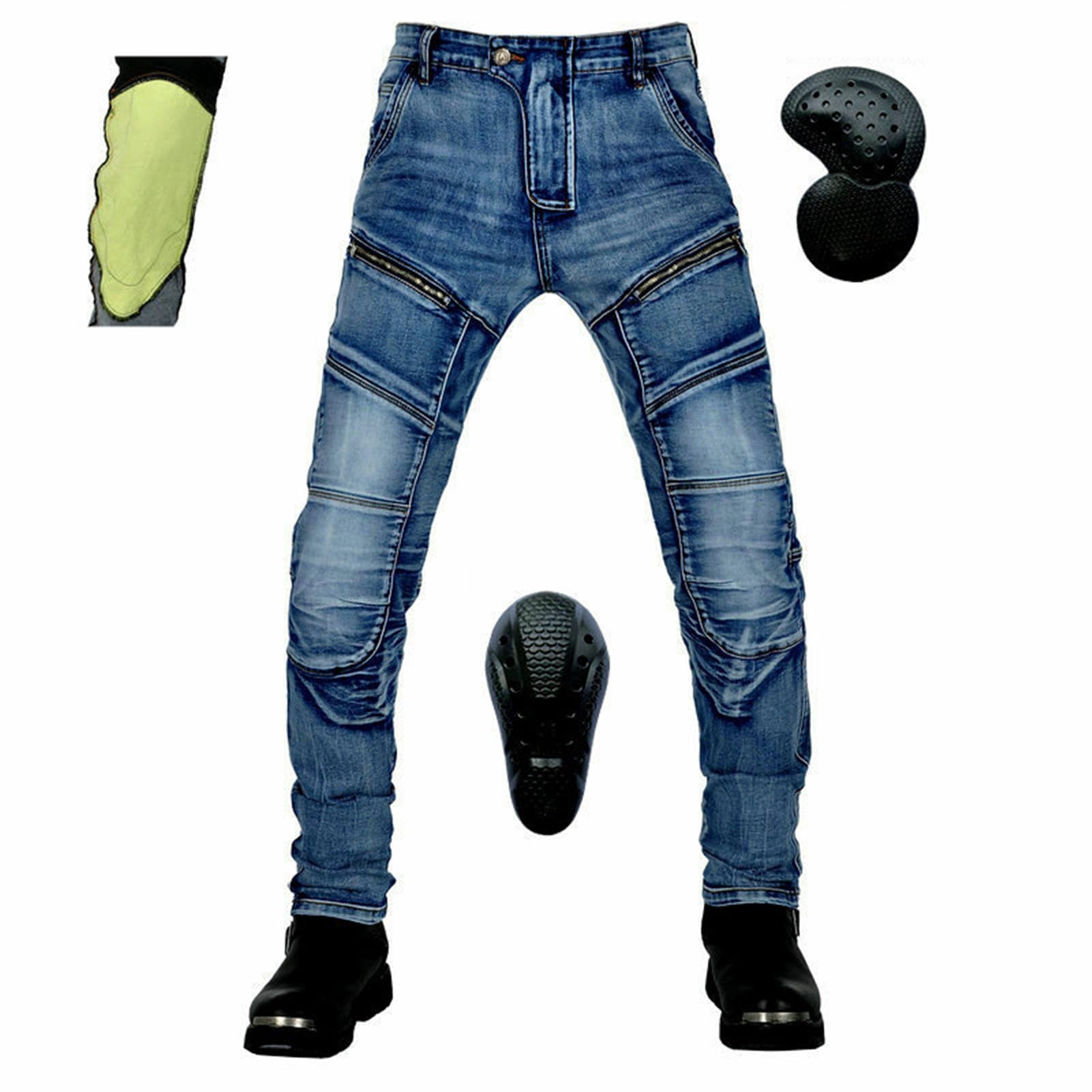 HOMDECR Motorrad-Jeanshose Für Herren,mit Protektoren Knie Und Hüftprotektoren Stretch Slim Fit Denim Motorradhose Cargo Motorradjeans Schutzhose Biker Pants (Blau,XL) von HOMDECR