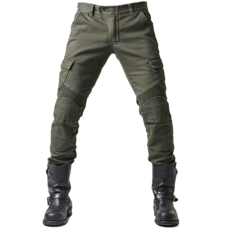 HOMDECR Motorrad-Jeanshose Für Herren,mit Protektoren Knie Und Hüftprotektoren Stretch Slim Fit Denim Motorradhose Cargo Motorradjeans Schutzhose Biker Pants (Grün,M) von HOMDECR