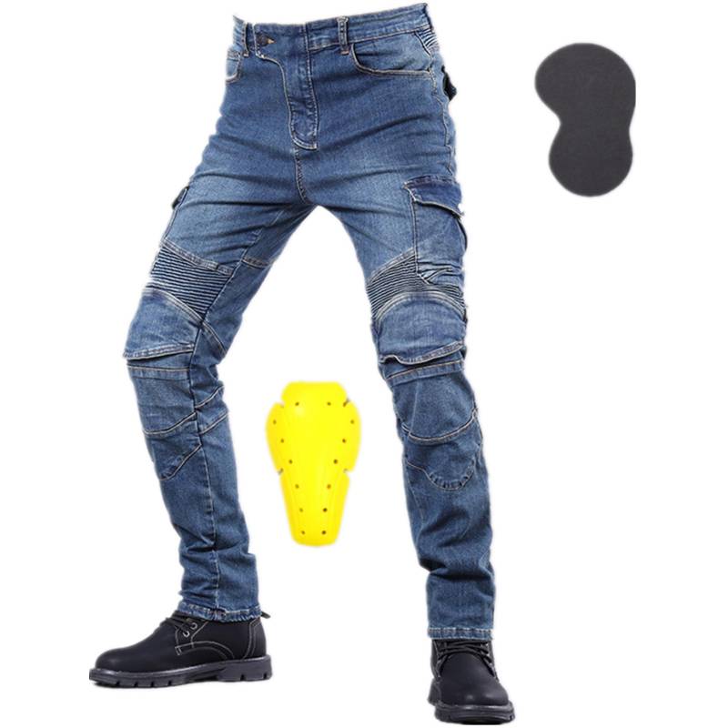 HOMDECR Motorradhose Herren, Motorrad Jeans Herren, Aramidfaser Jeans Herren Motorrad, Mit Protektoren Motorradhose (Blau,4XL) von HOMDECR