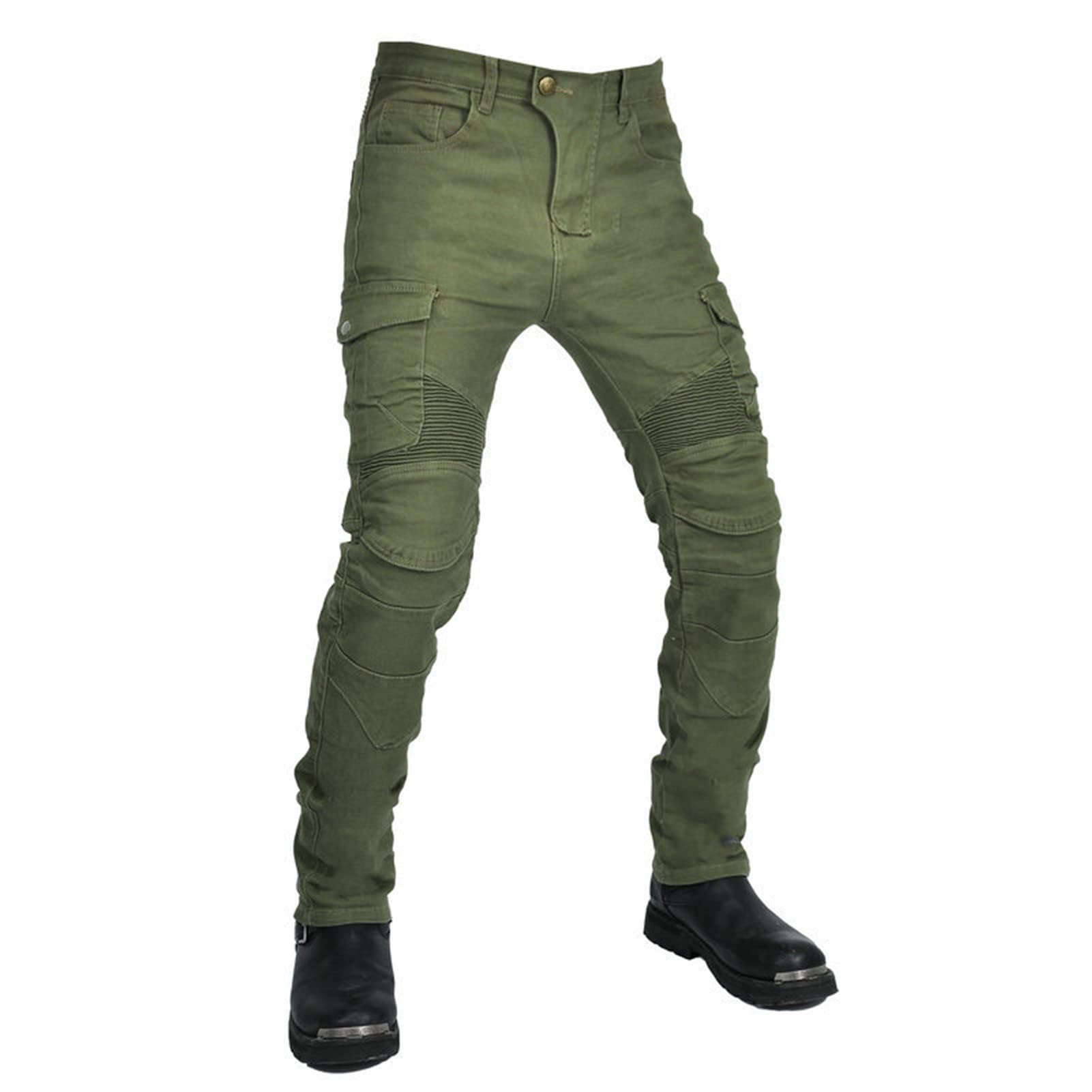 HOMDECR Motorradjeans Für Herren Mit CE-Rüstung, Geschützte Motorrad-Denimhose Mit-Futter, Wasserdichte Bikerhose (Grün,4XL) von HOMDECR