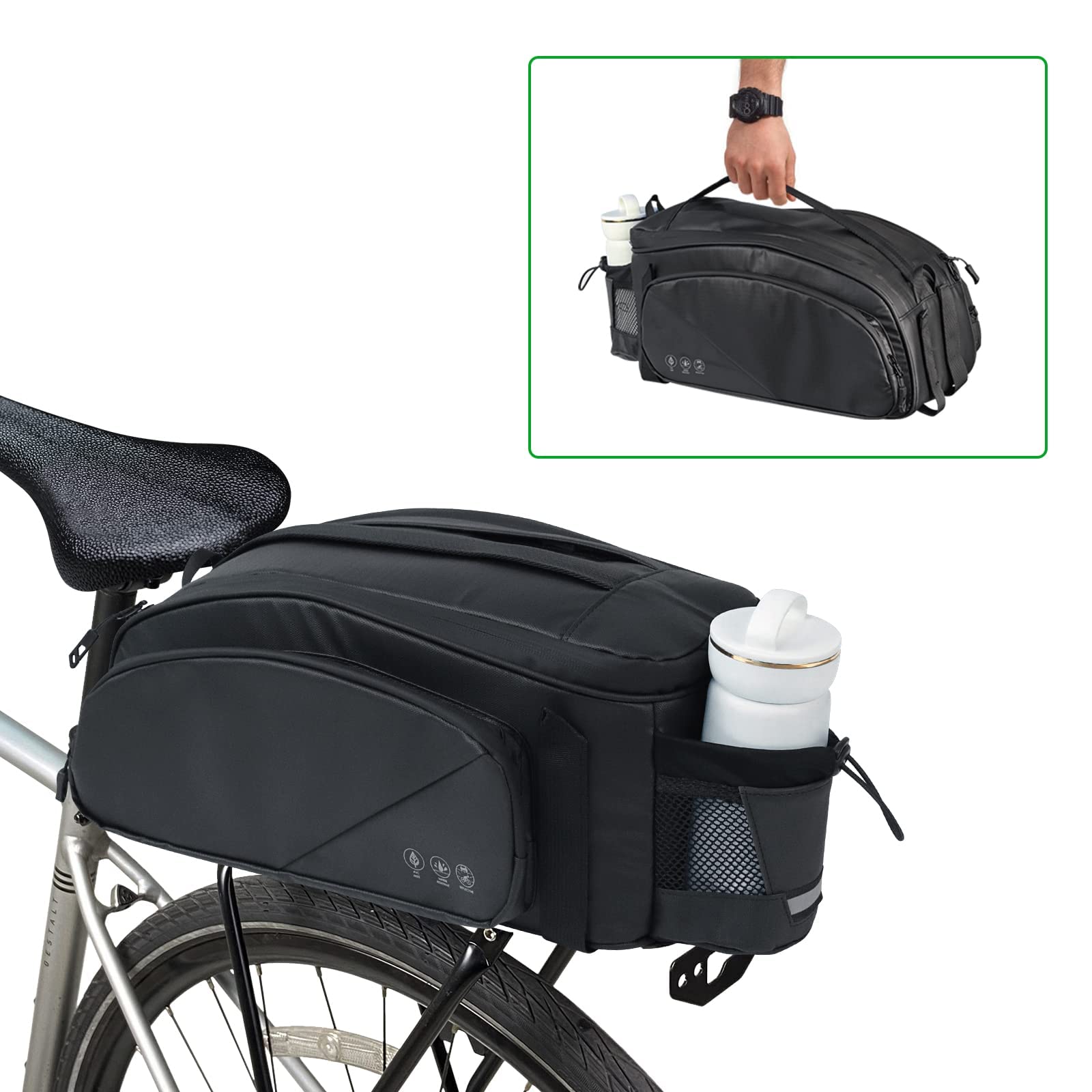 HOMPER Fahrradtaschen für Gepäckträger Wasserdict Fahrradtaschen Reflektierend Gepäckträgertasche Multifunktionale Hinter Gepäcktasche Rücksitztasche, 11L von HOMPER