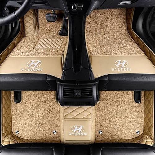 Matten Auto Fußmatten für Accent 2005-2011,rutschfest Allwetterfuß Matten Auto Zubehör,DoubleLayer-Beige von HOMXDBCM