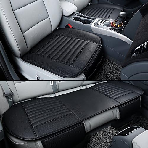 HONCENMAX Auto Sitzbezug Kissen Pad Mat - Atmungsaktiv Auto Seat Protector - Auto Interior Autozubehör - PU Leder Bambuskohle - 2 Vordersitzbezüge und 1 Rücksitzbezug von HONCENMAX