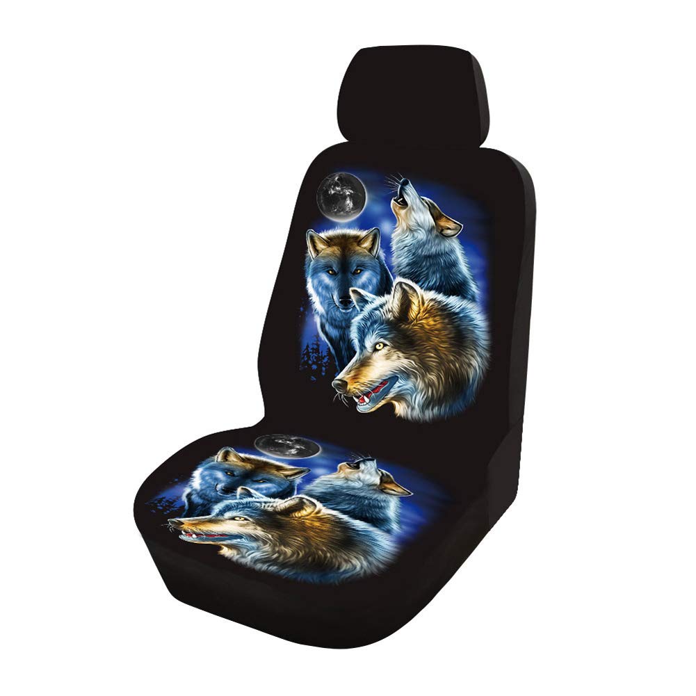 Wolf Pattern Autositzbezug Vordersitz Universal 1er-Set Sitz Kopf Abdeckung+Vordersitzbezug Sitzbezug aus Polyester Stoff für Autos,Autositz Kissenbezug für Meisten Fahrzeuge,SUV B 2 Stücke von HONGBI