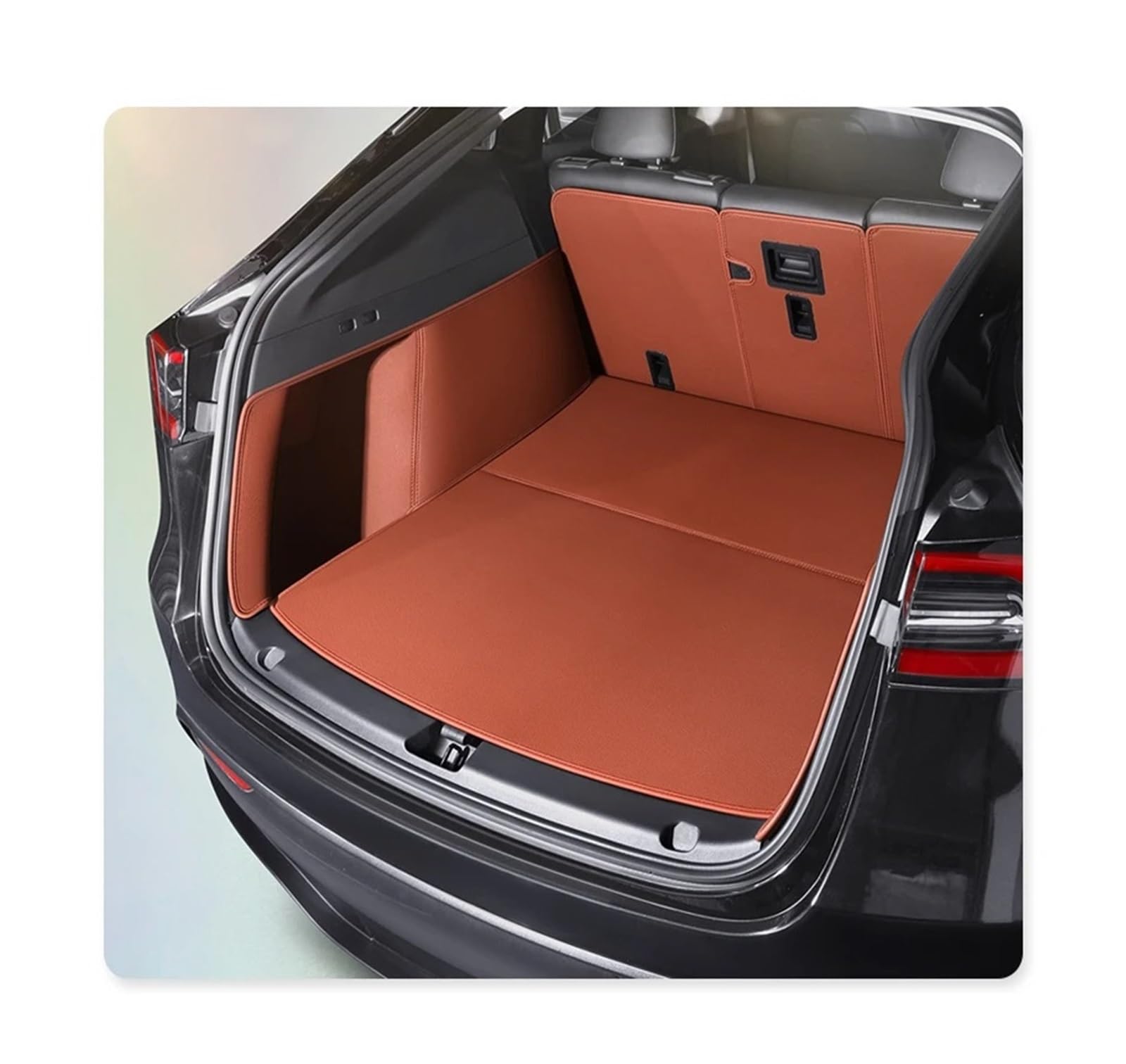 Auto Kofferraummatte Für Tesla Für Modell 3 Auto Benutzerdefinierte Kofferraum Matte Langlebig Leder Teppich Zurück Speicher Trunk Cargo Matte Kofferraumschutz Zubehör(Brown) von HONGSHIZI