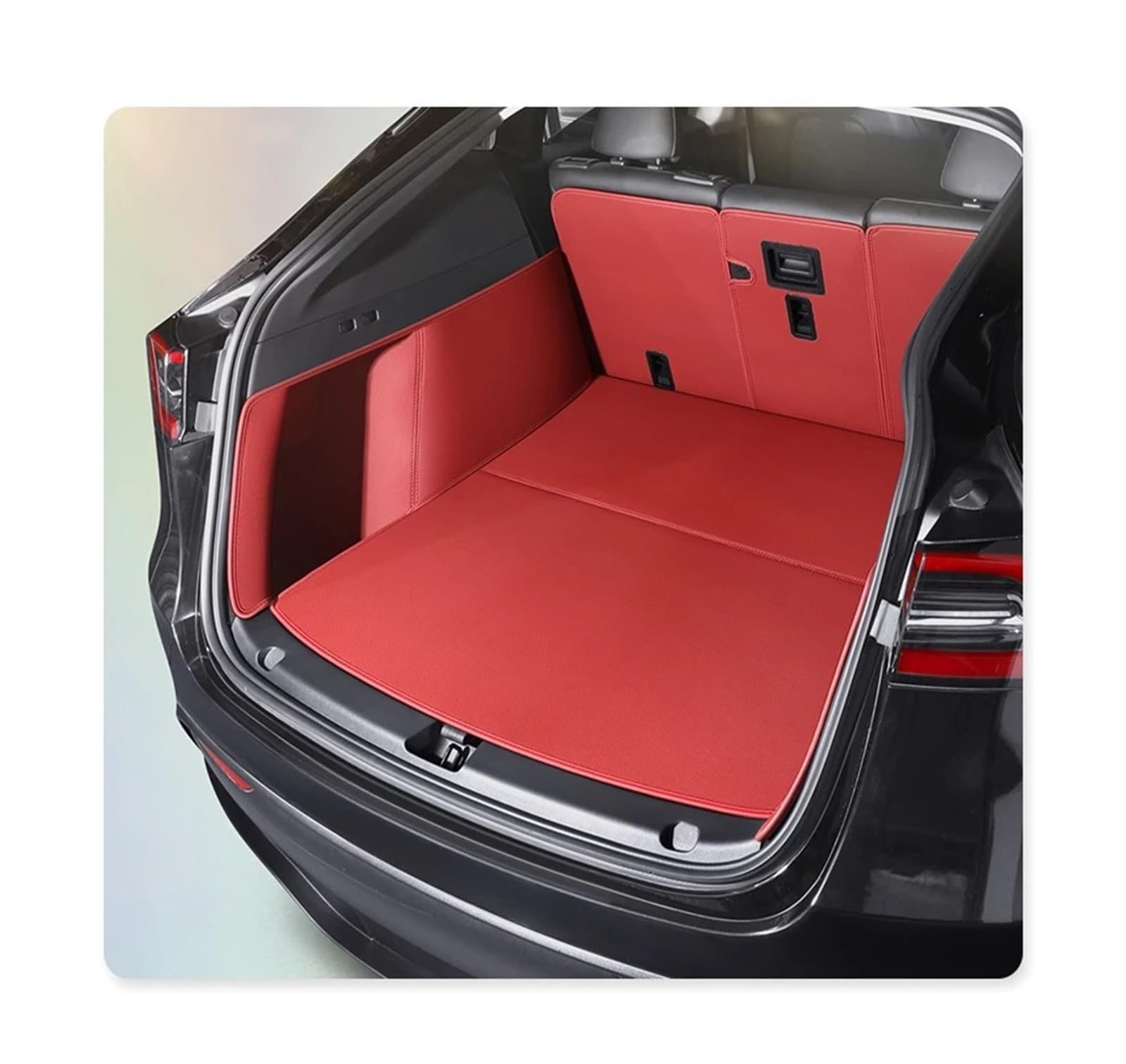 Auto Kofferraummatte Für Tesla Für Modell 3 Auto Benutzerdefinierte Kofferraum Matte Langlebig Leder Teppich Zurück Speicher Trunk Cargo Matte Kofferraumschutz Zubehör(Burgundy) von HONGSHIZI