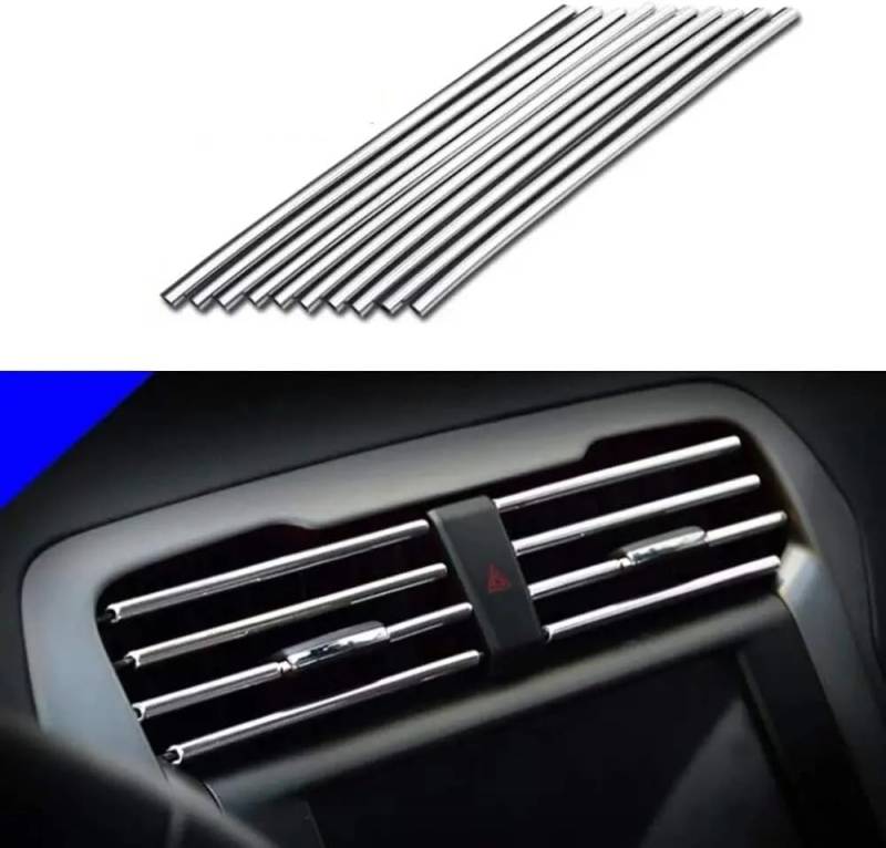 Auto Innendekoration 10 Stücke 20 cm Auto Klimaanlage Vent Outlet Zierleiste U-Form Chrom PVC Bunte Glänzende Auto Zierleiste Für Auto Dekoration Auto Zubehör Innenraum(Silber) von HONGYISM