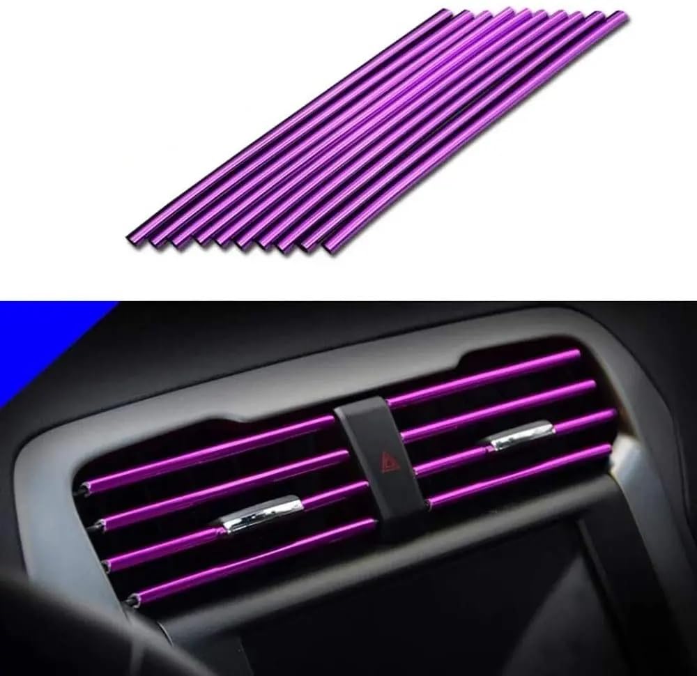 Auto Innendekoration 10 Stücke 20 cm Auto Klimaanlage Vent Outlet Zierleiste U-Form Chrom PVC Bunte Glänzende Auto Zierleiste Für Auto Dekoration Auto Zubehör Innenraum(Violett) von HONGYISM