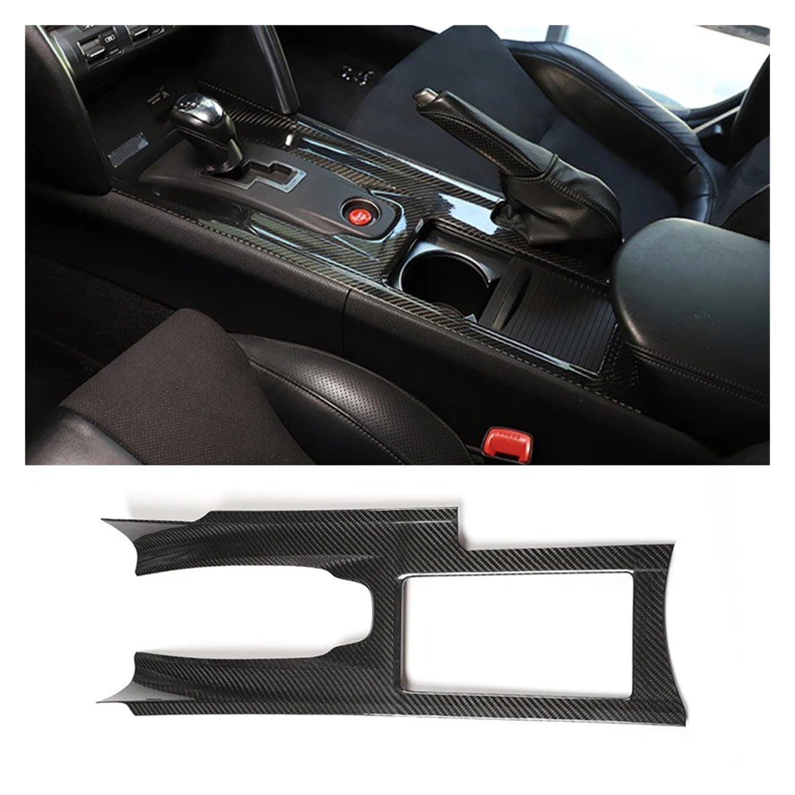 Auto Innendekoration Für Nissan Für GTR R35 2008 09 10 11 12 13 14 15 2016 Innen Real Carbon Fiber Car Center Konsole Wasser Tasse Panel Getriebe Rahmen Trim Abdeckung Auto Zubehör Innenraum(Gloss Car von HONGYISM