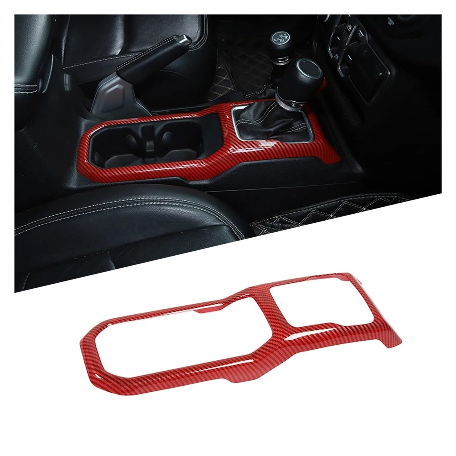 Auto Innendekoration Innenformteile Zubehör Für Jeep Für Wrangler Für JL 2018–2023, Auto-Front-Wasserbecherhalter, Dekorationsabdeckung, 4WD-Gangschalttafel Auto Zubehör Innenraum(Red Carbon Fiber) von HONGYISM