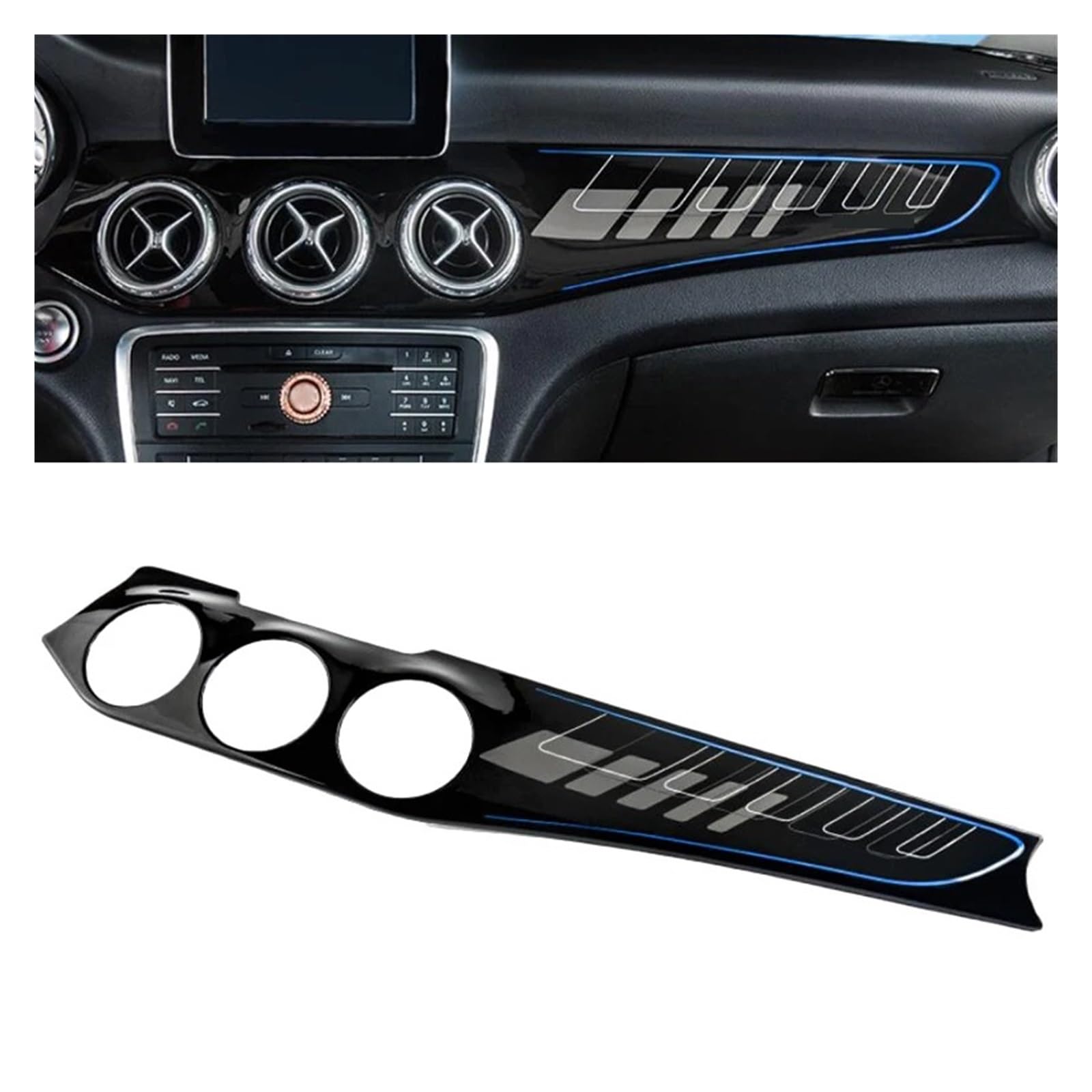 Auto Innendekoration LHD Für Benz Für GLA W176 W117 W156 Instrument Panel Trim Air Outlet Abdeckung Instrument Trim Streifen Zentrale Bedienfeld Auto Zubehör Innenraum(Piano Black or Blue) von HONGYISM