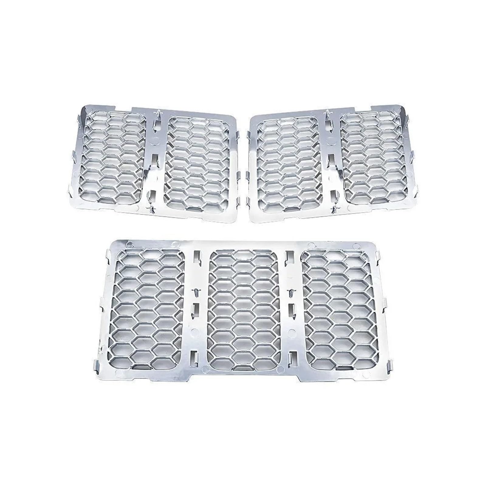 Front Kühlergrille 3 Stück Für Jeep Für Grand Für Cherokee 2014 2015 2016 Mattschwarz Silberfarben Wabengitter-Einsatz Grilleinsatz-Set Frontgrill-Einsätze Ziergitter Auto Kühlergrill(Silber) von HONGYISM