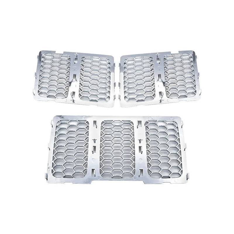 Front Kühlergrille 3 Stück Für Jeep Für Grand Für Cherokee 2014 2015 2016 Mattschwarz Silberfarben Wabengitter-Einsatz Grilleinsatz-Set Frontgrill-Einsätze Ziergitter Auto Kühlergrill(Silber) von HONGYISM