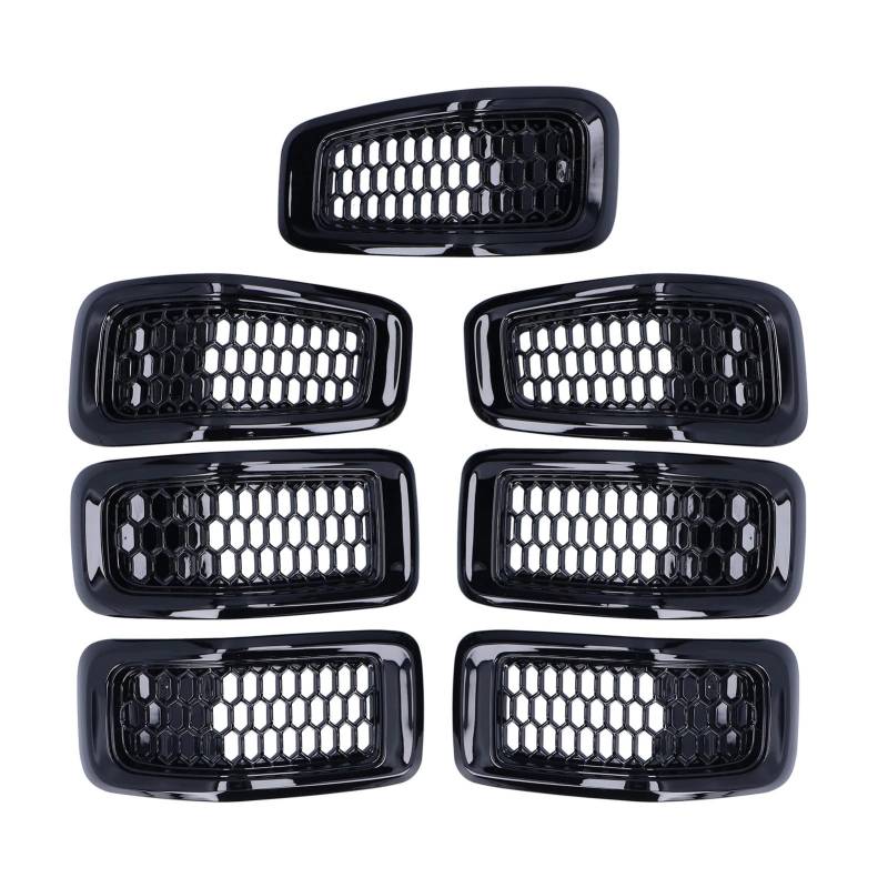 Front Kühlergrille 7 Stücke Für Jeep Für Cherokee 2014-2018 Auto Front Grill Einsatz Grille Netz Abdeckung Trim Aufkleber Ersatz Auto Zubehör Auto Kühlergrill(Gloss Black Frame) von HONGYISM