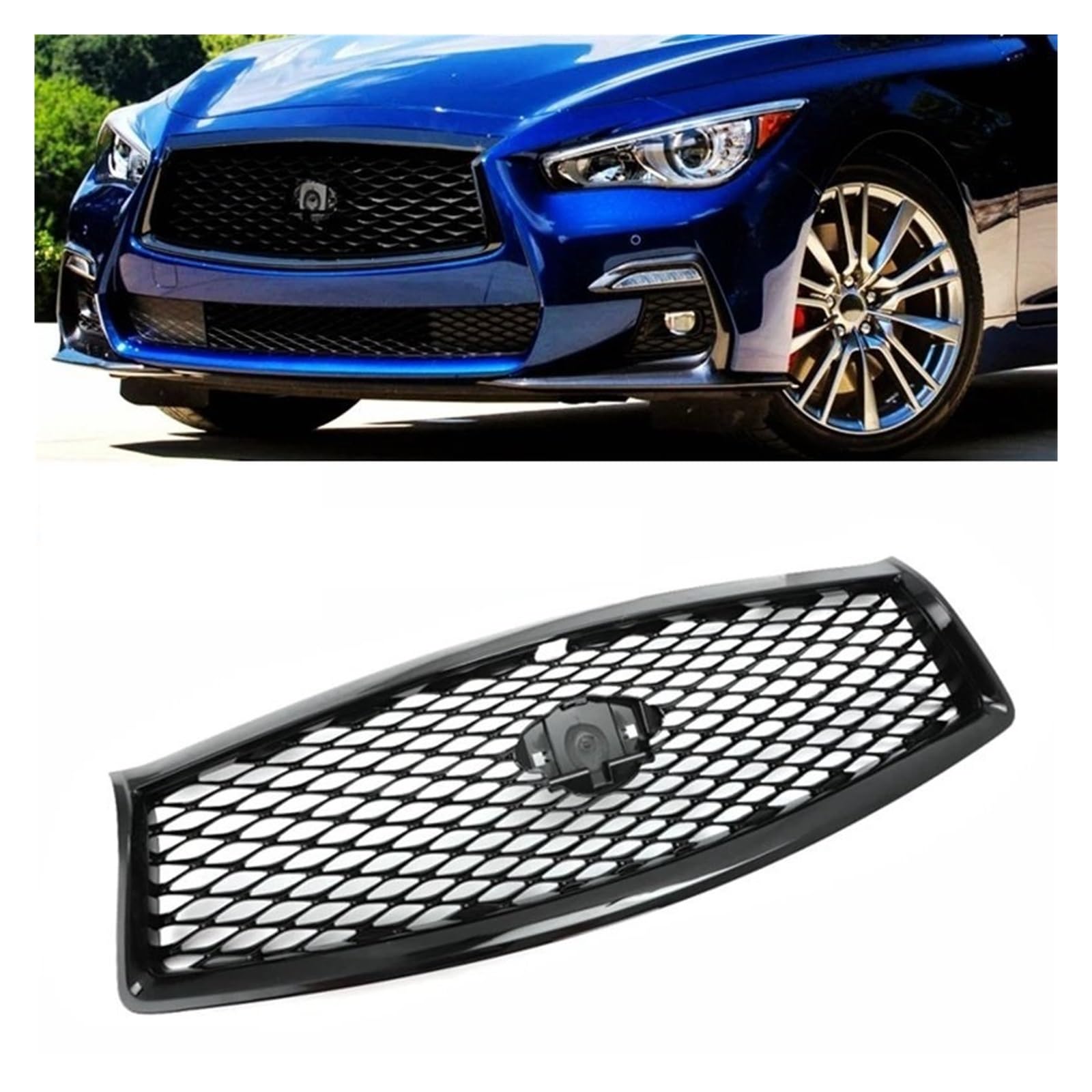 Front Kühlergrille Auto-Gittergitter-Kit Obere Stoßstangenhaube In Schwarz Glänzend Für Infiniti Q50 Q50S 2014 2015 2016 2017 Alle Modelle Frontgrill Ersatz-Renngrill Auto Kühlergrill von HONGYISM