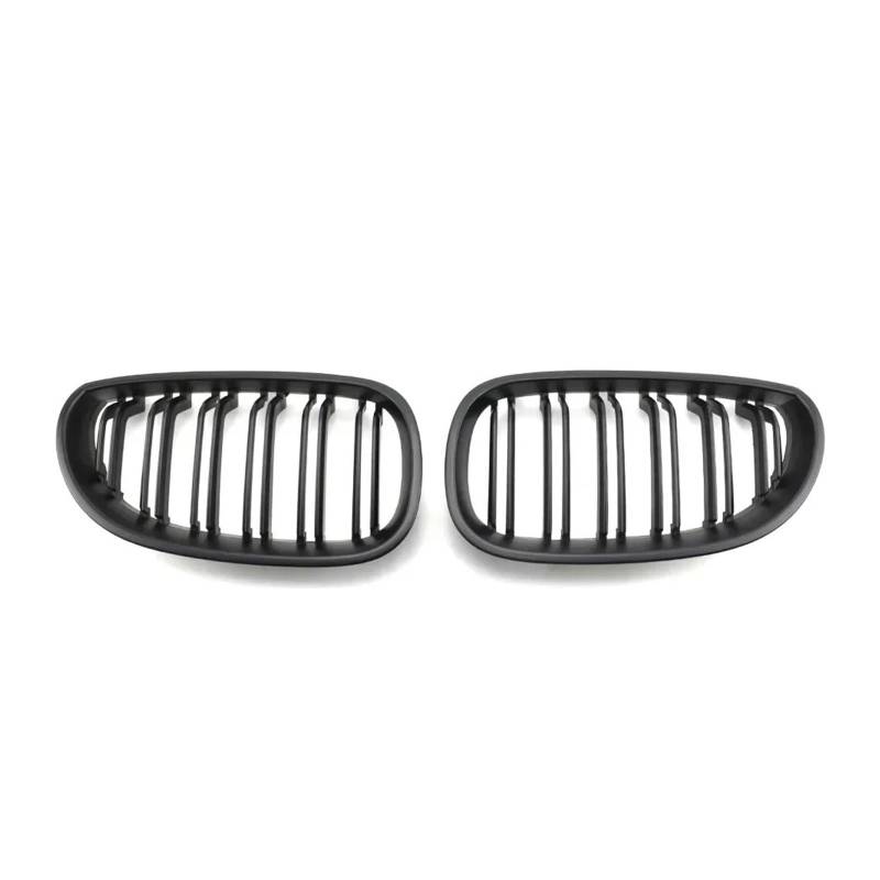 Front Kühlergrille Für 5er E60/E61 Für M5 325i 2004-2009 Frontstoßstange Chrom Diamanten Stil Haubengitter Einzellinien-Stil Lamellengitter Auto Kühlergrill(Double-Matte Black) von HONGYISM