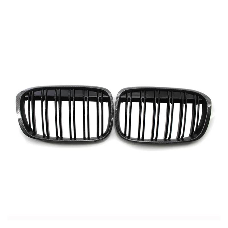 Front Kühlergrille Für Für X1 F48 F49 2016 2017 2018 2019 2020 Für XDrive Double Line Für Style Gloss Black Front Stoßstange Nierengrills Auto Kühlergrill(Kohlefaser) von HONGYISM