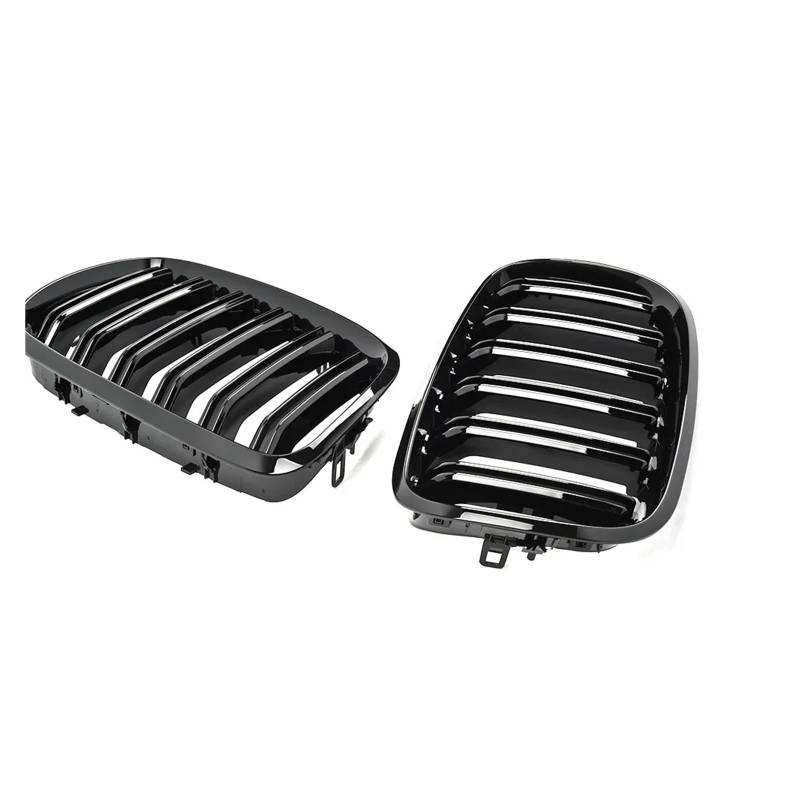 Front Kühlergrille Für Für X5 E70 2007-2013 Für X6 E71 E72 2008-2014 Glanz Schwarz Carbon Stil Vorne Niere Doppel Lamellen Grill Auto Zubehör Auto Kühlergrill(Glossy Black) von HONGYISM