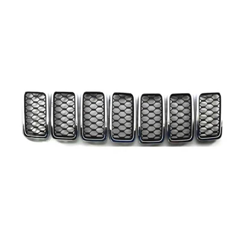 Front Kühlergrille Für Jeep Für Grand Für Cherokee 2017 2018 2019 2020 2021 GRIRE Grill Grill MESH Inser Deckdekoration Dekor Auto Kühlergrill(Chrome Black) von HONGYISM