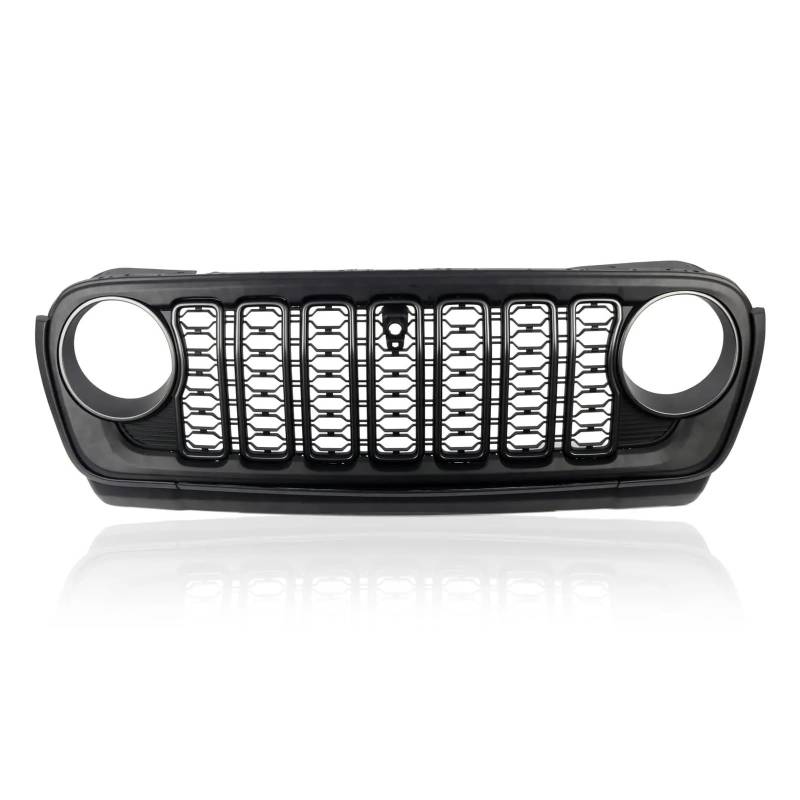 Front Kühlergrille Für Jeep Für Wrangler Für JL 2018–2024 ABS Mattschwarz 20. Jahrestag-Stil Frontgrill, Gitter Grillschutz Mit Kameraloch Auto Kühlergrill von HONGYISM