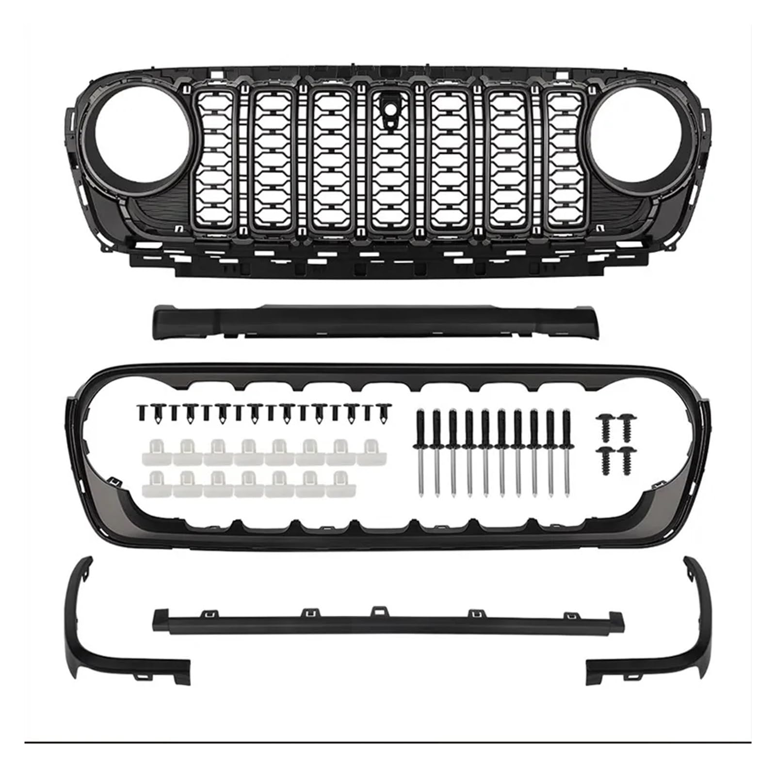 Front Kühlergrille Für Jeep Für Wrangler JL JT 2008 09 10 11 12 13 14 15 16 17 18 19-2024 Kühlergrill Mitte Net Look Stil Ändern Auto Teil Ändern Schwarz Auto Kühlergrill(Whith Camera Hole) von HONGYISM