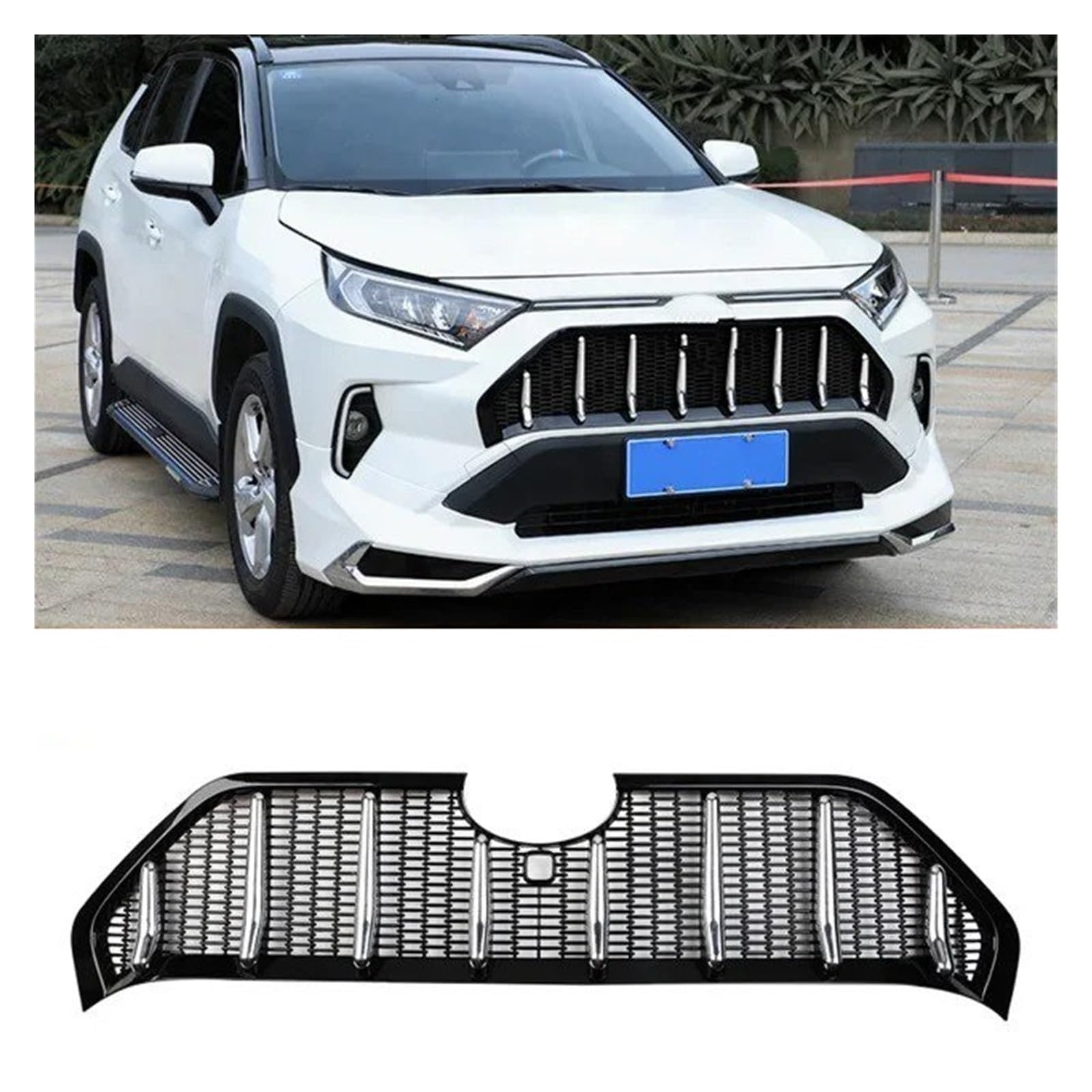 Front Kühlergrille Für Toyota Für RAV4 Für RAV 4 LE/Für Hybrid 2019 2020 2021 2022 2023 Abs Auto Front Kopf Mitte Kühlergrill Grills Rahmen Abdeckung Trim Zubehör Auto Kühlergrill(Without Radar Hole B von HONGYISM