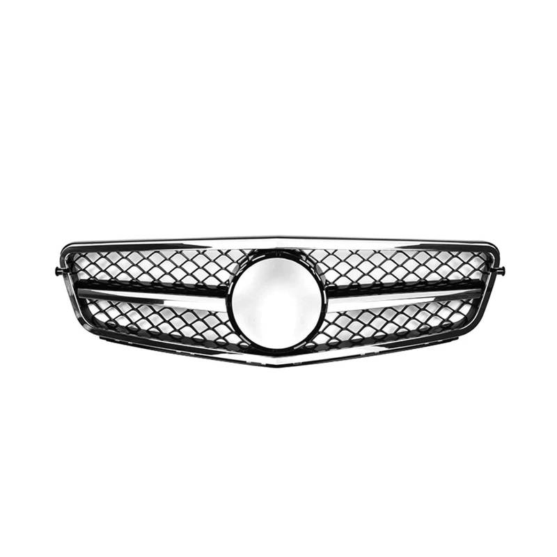 Front Kühlergrille Glänzendes Schwarz Den Frontstoßstangengrill Im Für GTR-Stil Für Benz C-Klasse W204 C180 C200 C350 2008–2014, Chrom-Silber-Diamanten-Grill Auto Kühlergrill(A-Chrome Black) von HONGYISM