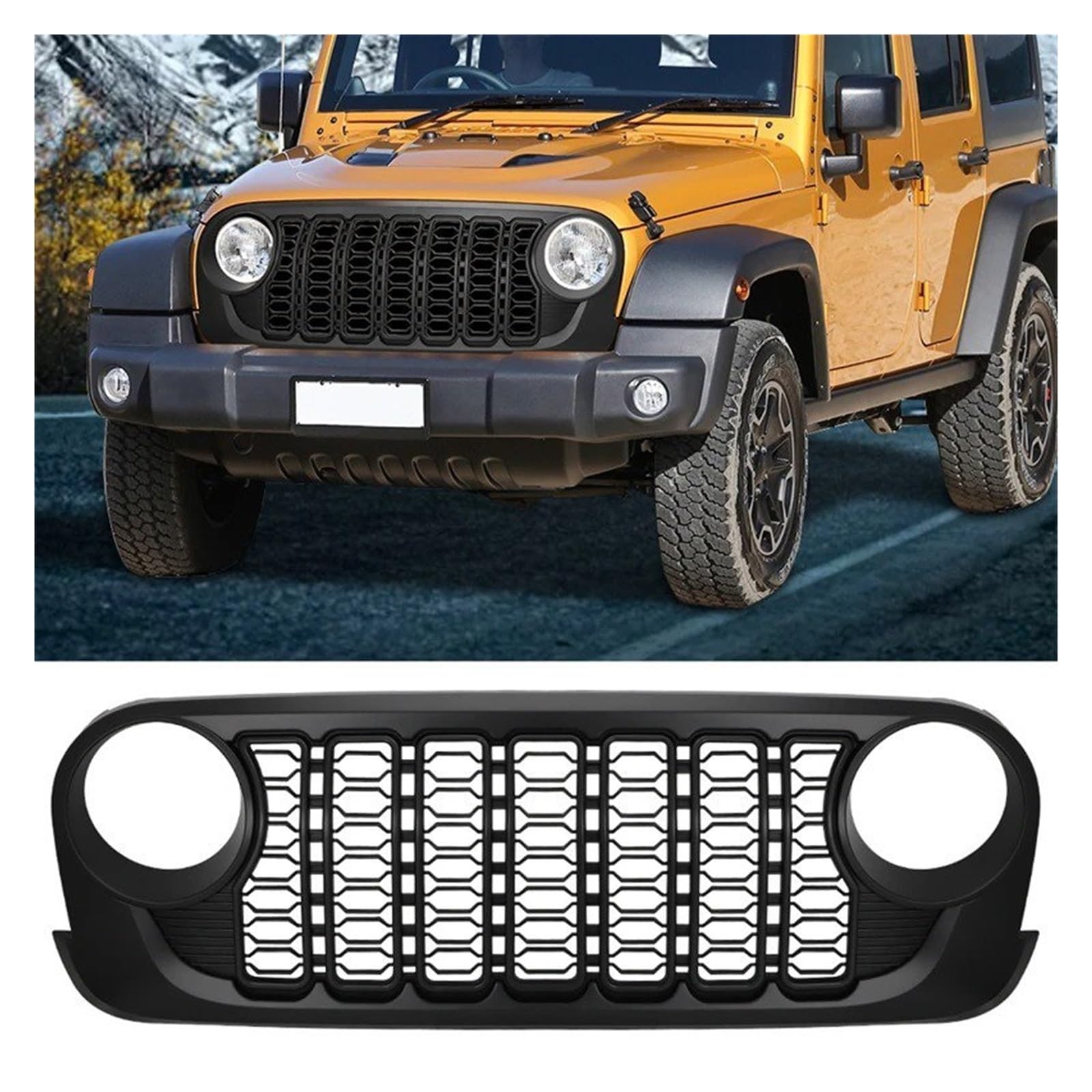 Front Kühlergrille Vordere Lichtgrillschutzabdeckung Für Jeep Für Wrangler JK Für JKU 2007-2017 Für Lantsun J400 Auto Frontgrill Kühlergrill 2024 Schwarze Bauchmuskeln Auto Kühlergrill von HONGYISM