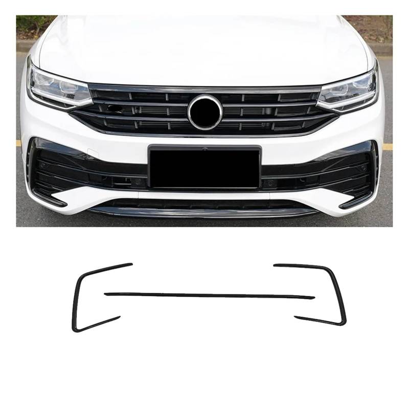 Front Spoiler Lippe Für VW Für Tiguan MK2 2022-2023 Auto Ornament Kühlergrill Dekorative Helle Schwarz Streifen ABS Dekorative Streifen Zubehör Auto-Frontspoiler(3Pcs) von HONGYISM