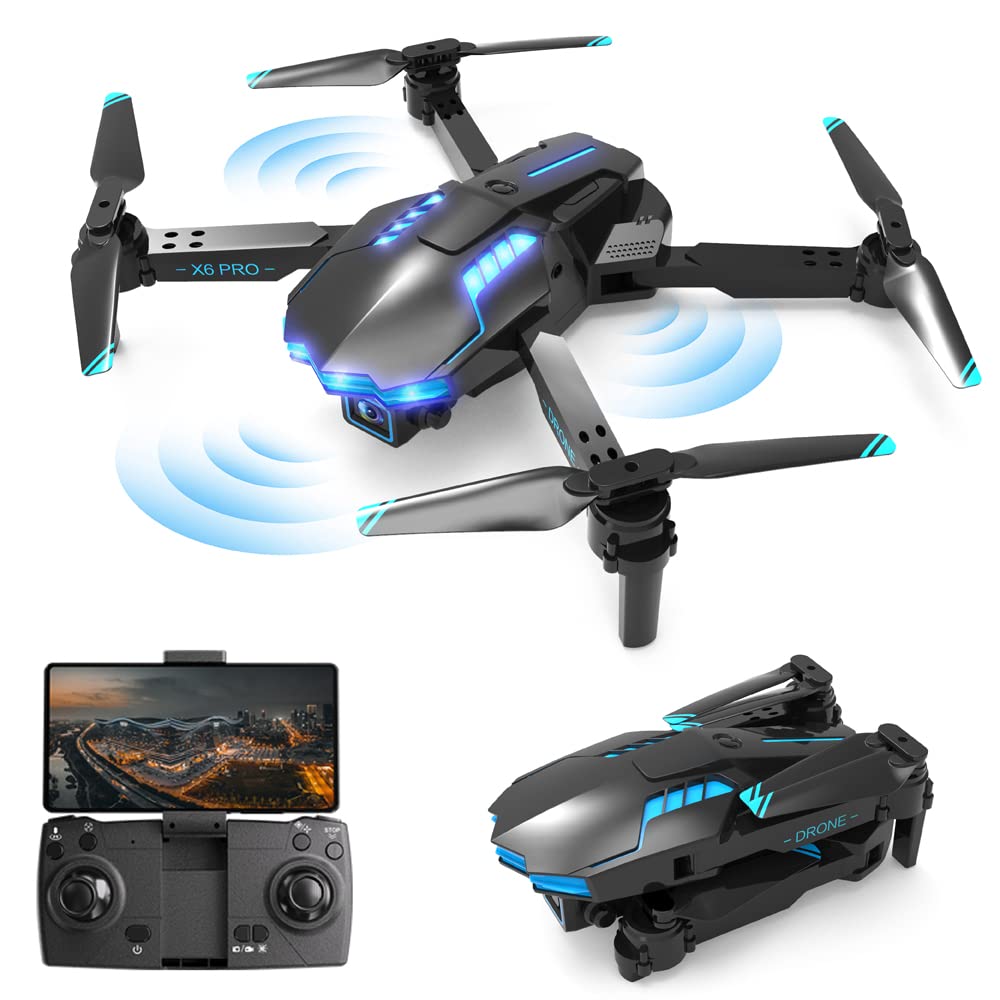 Drohne mit Kamera 1080P für Kinder und Erwachsene mit Lichter, Faltbar Quadcopter mit WiFi Übertragung, Lange Flugzeit, One Key Start/Landen, Anfänger Drohne Spielzeug Geschenke für Jungen Mädchen von HONIVON