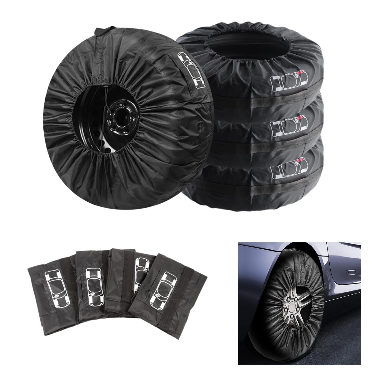 HONXUN Reifentaschen Set 4 Stück Auto Reifentasche 17 Zoll Reifensack Waterproof Staubdicht, Abwaschbar für sauberen Transport und Lagerung (Schwarz, S 13-18Zoll) von HONXUN