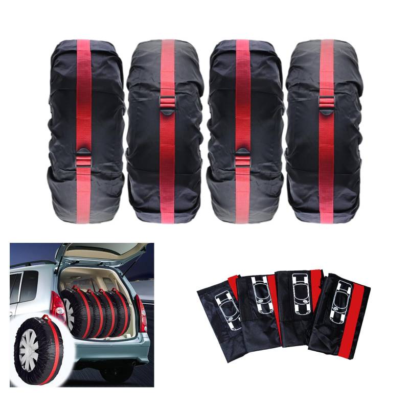 HONXUN Reifentaschen Set 4 Stück Auto Reifentasche 19 Zoll Reifentüten für sauberen Transport und Lagerung, Waterproof Staubdicht, Abwaschbar(Schwarz Rot, L 19-23Zoll) von HONXUN