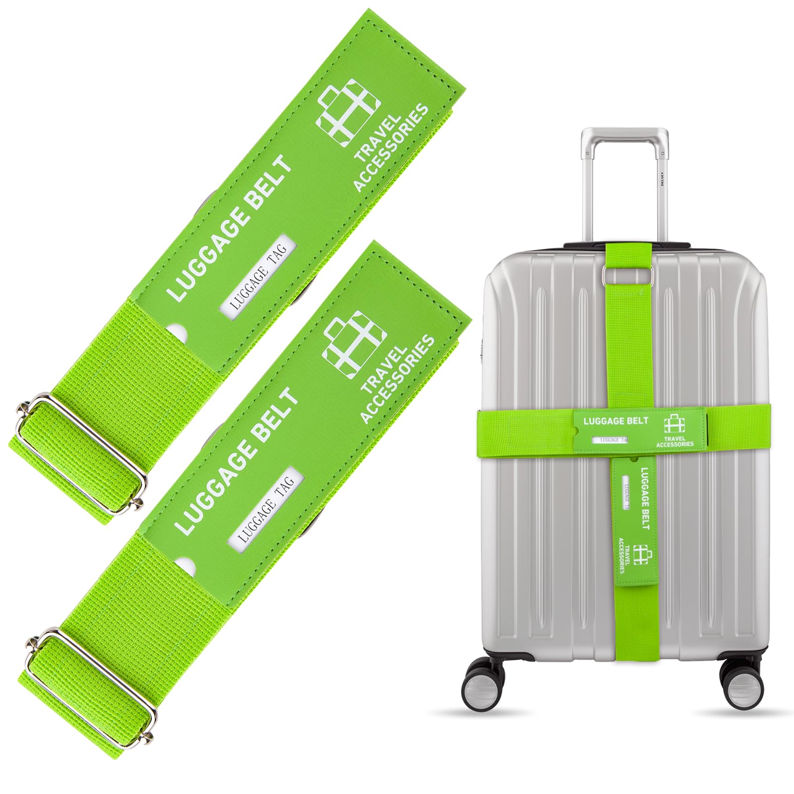 HONZUEN 2 st Koffergurt 1,8m&2,2m Lang Kofferband Gurt Einstellbare Kofferbänder Luggage Strap mit Metallschnalle für Koffer Koffersicherungsgürtel Auffällige Gepäckgurt Adressschild Namensschild Grün von HONZUEN