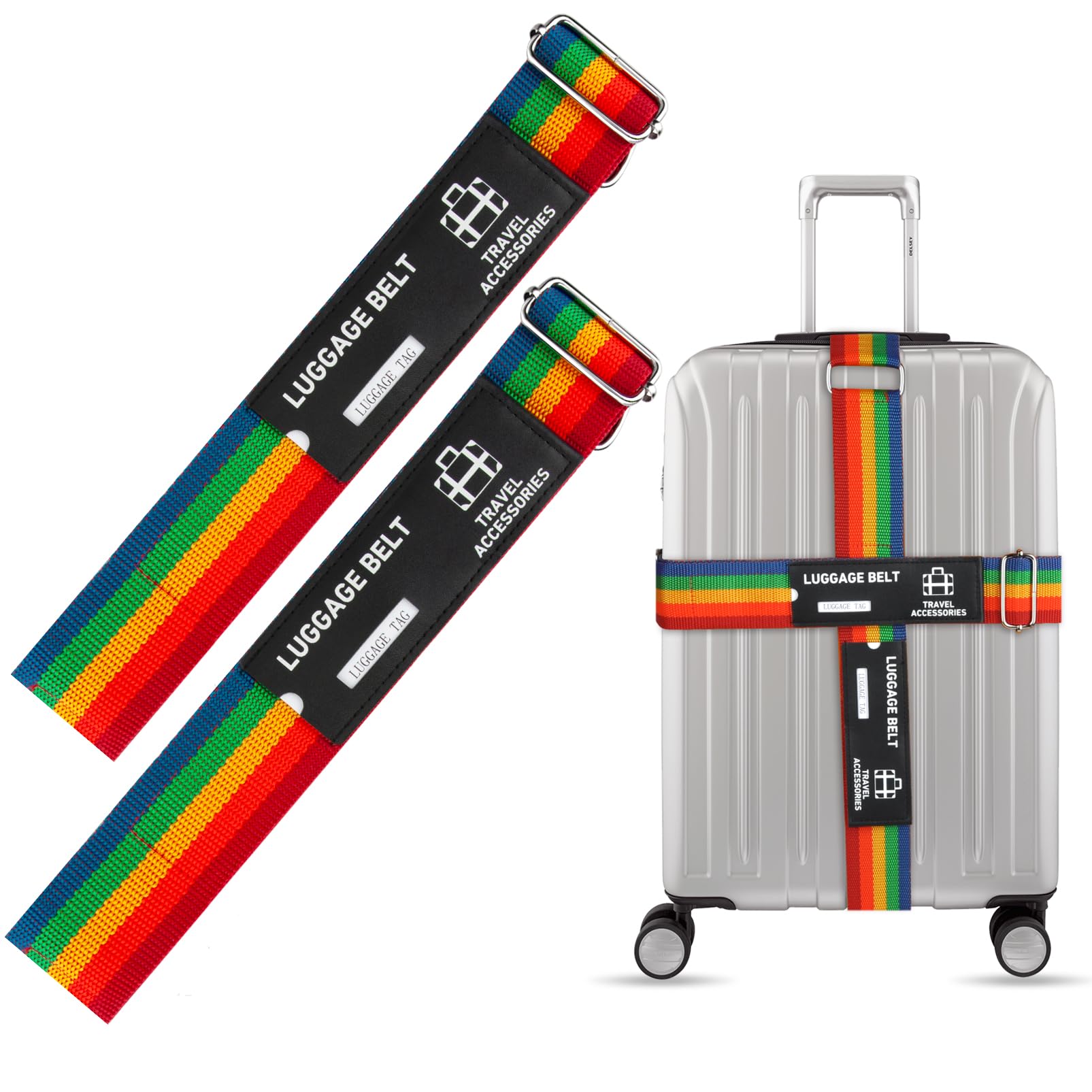 HONZUEN 2 st Koffergurt 1,8m&2,2m Lang Kofferband Gurt Kofferbänder Luggage Strap mit Metallschnalle für Koffer Koffersicherungsgürtel Auffällige Gepäckgurt Adressschild Namensschild Irisierend von HONZUEN