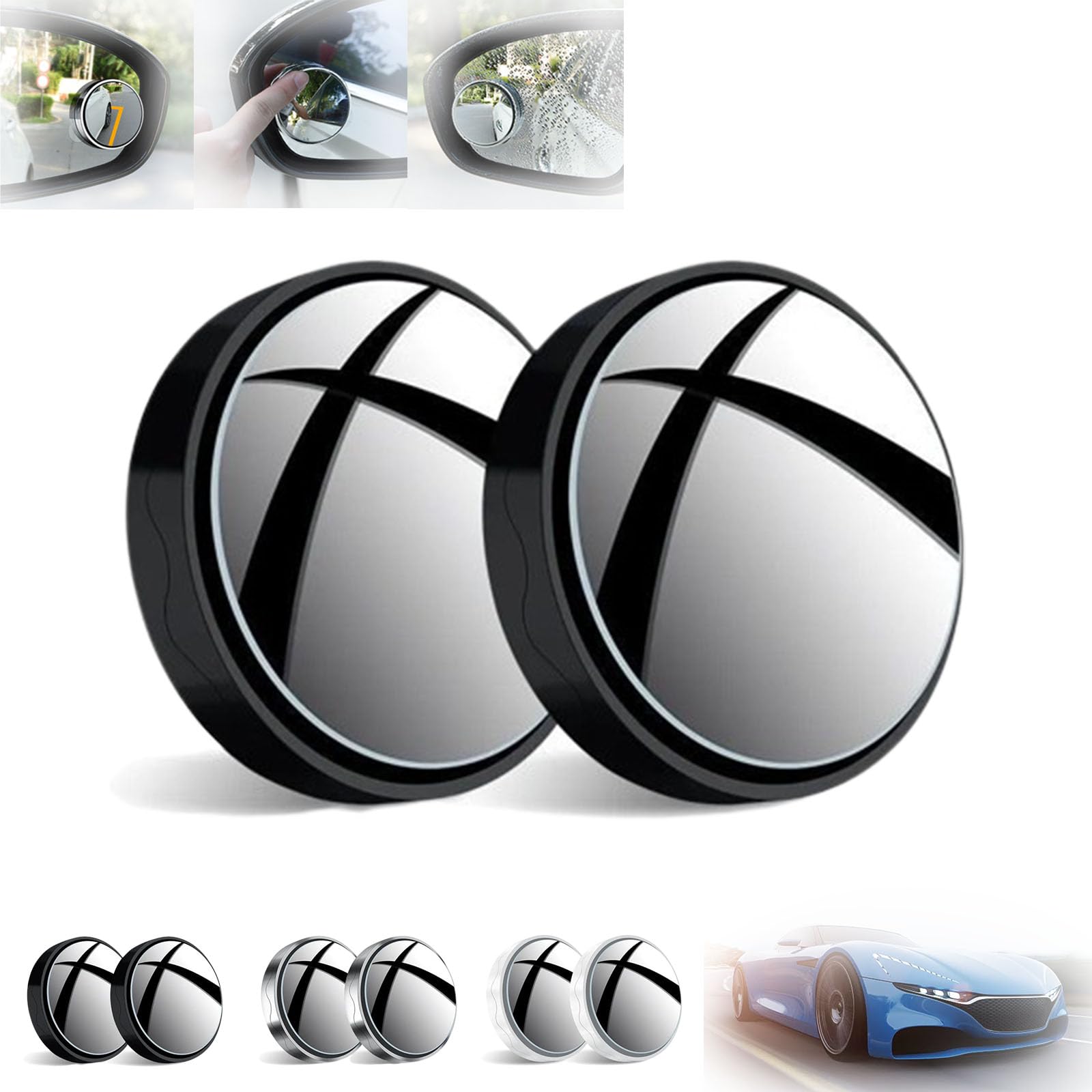 Auto Toter-Winkel-Spiegel, toter winkel spiegel auto, Suction Cup Car Convex Blind Spot Mirror, Car Blind Spot Mirror, seitenspiegel auto, toter winkel spiegel 360 weitwinkel-rückspiegel (Schwarz) von HOPASRISEE