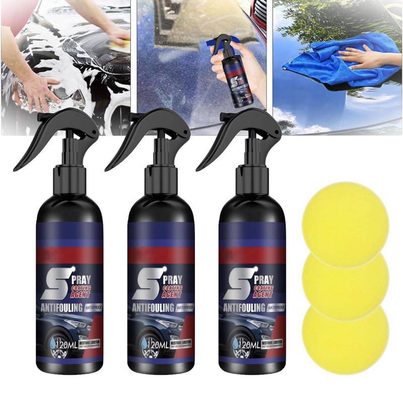 Multi-functional Coating Renewal Agent, Autobeschichtungsmittelspray, 3-in-1-Hochschutz-Schnellbeschichtungsspray für Autos, 3-in-1-Keramik-Autobeschichtungsspray, wasserlose Wäsche (3 Stück) von HOPASRISEE