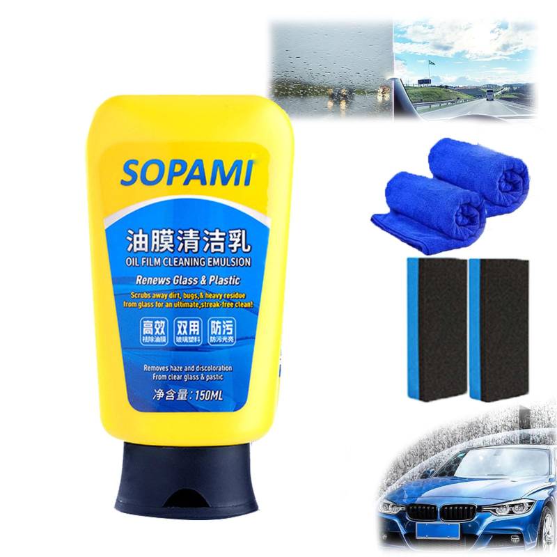 Sopami Oil Film Cleaning Emulsion, Sopami Oil Film Emulsion Glass Cleaner, Car Glass Oil Film Cleaner, Glass Oil Film Remover, Auto Glass Oil Film Cleaning Milk (1PCS) von HOPASRISEE