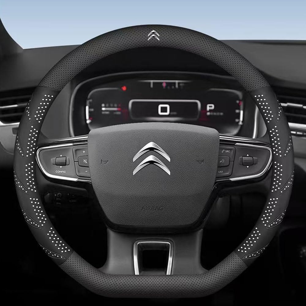 Auto Lenkradbezug für Citroen C4 Berline 2015-2020, Lenkradhülle Anti Rutsch Lenkradabdeckung Atmungsaktiv Lenkradschutz Leder Lenkrad Abdeckung Lenkradschoner Lenkradhüllen,O-H von HOQWELCA