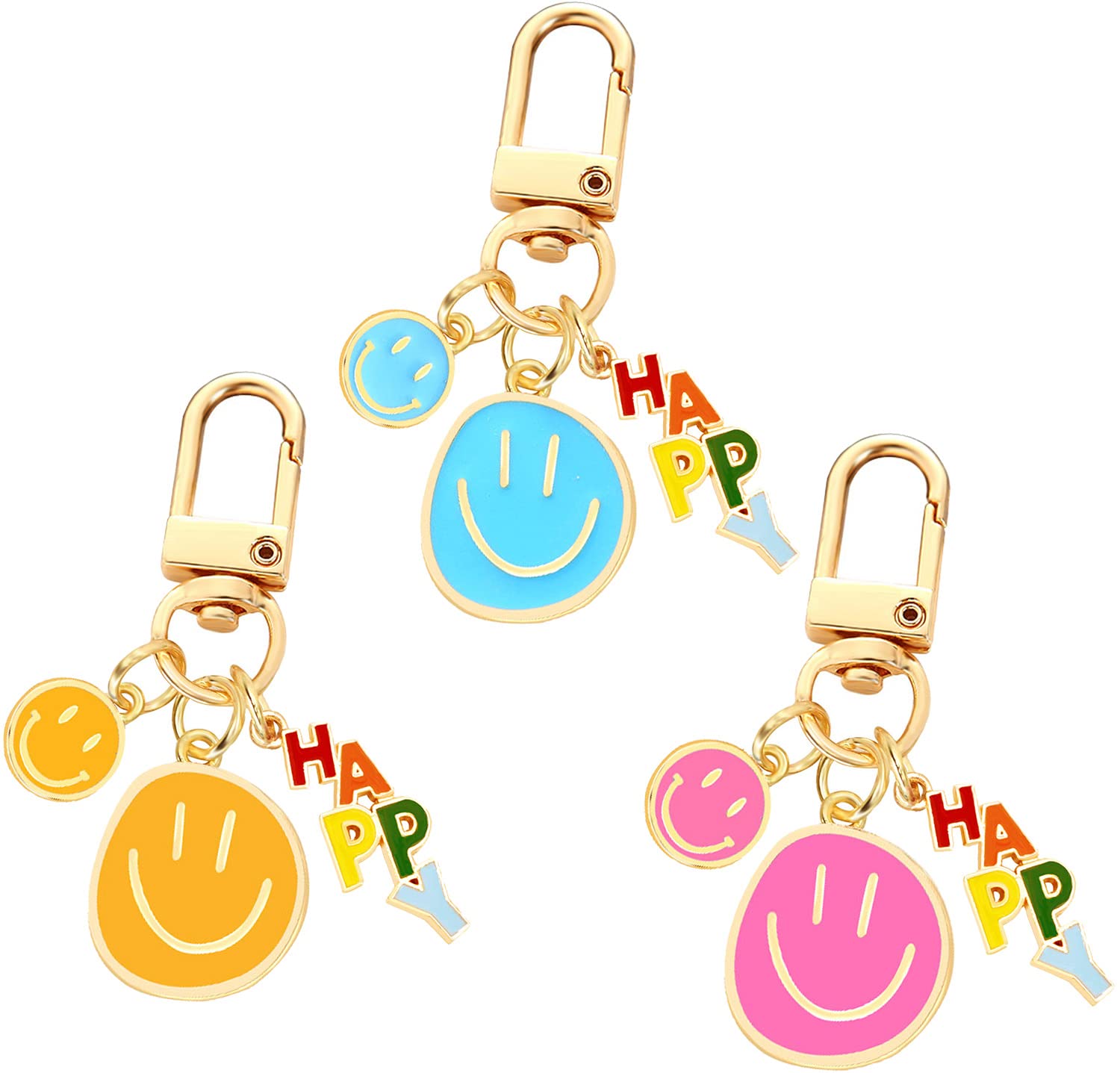 HOSBY 3 Stück Smile Expression Schlüsselanhänger für Frauen Tasche Charms Schlüsselanhänger Autoschlüssel Anhänger für Geldbörse Handtasche Tasche Dekoration, 3 Stück glücklich/blau & gelb & rot, von HOSBY