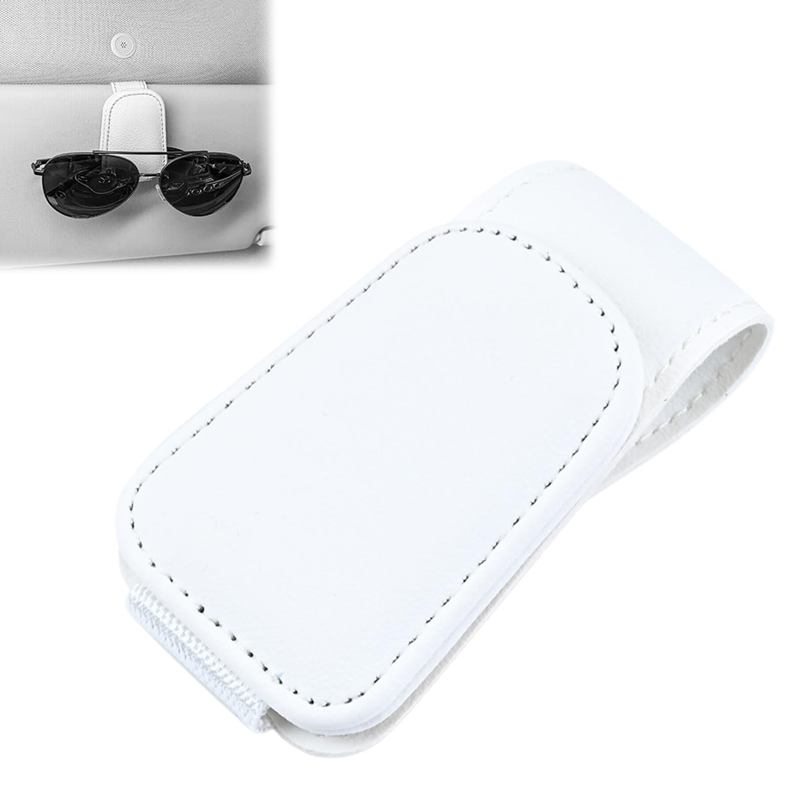 Sonnenbrillenhalter für Auto Sonnenblende, Magnetischer Leder Brillenhalter Clip für Auto Sonnenblende, Brillenhalterung, Universelles Auto Visier Zubehör Brille Halterung Ticket Clip, Weiß, 1 Stück von HOTMNTY