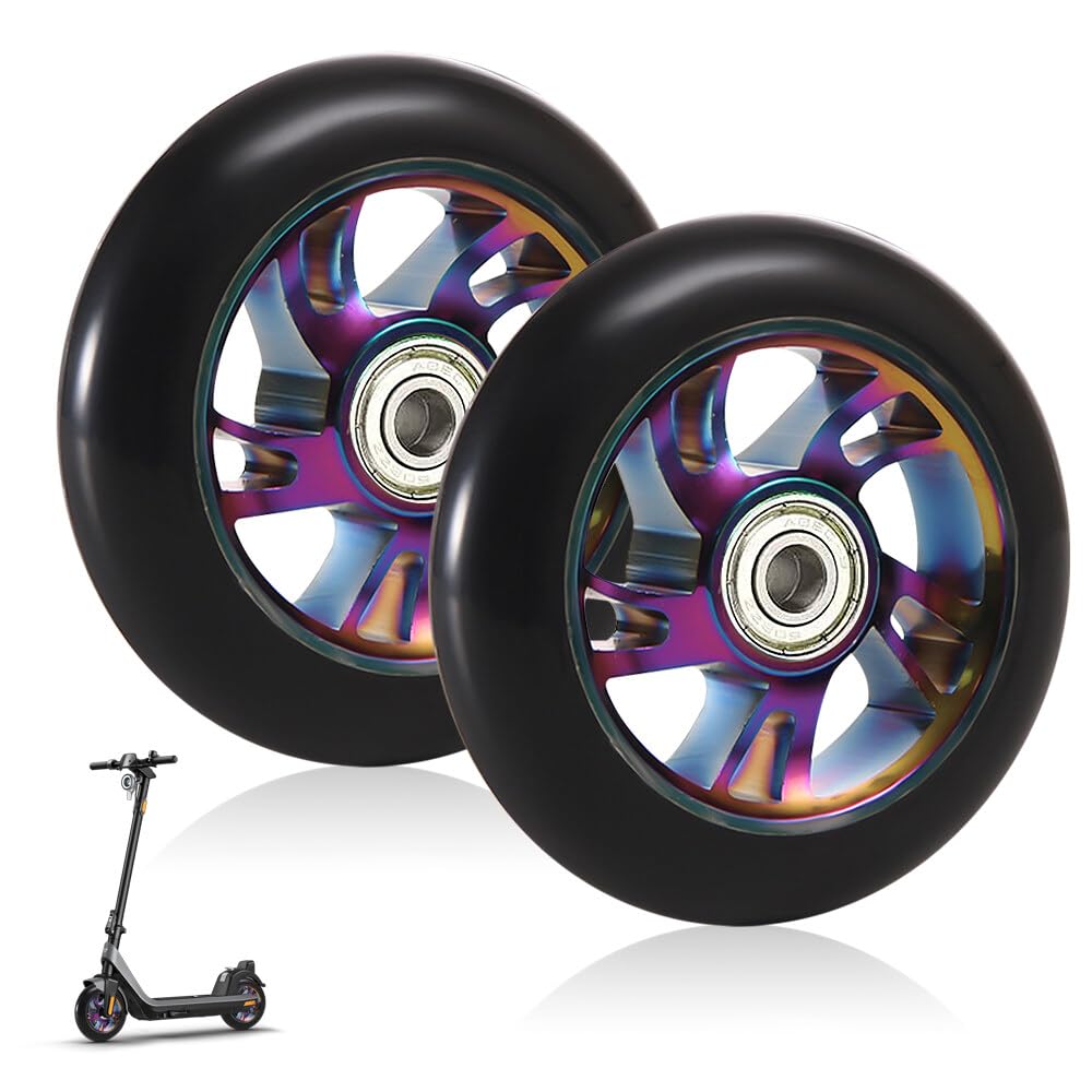 HOVCEH 2 Stück Stunt Scooter Reifen 100mm, Stunt Scooter Rollen, Stunt Scooter Ersatzräder mit ABEC-9 Kugellager, Bunt Scooter Räder für Meisten Stuntscooter & Kickscooter(Härtegrad 85A) von HOVCEH