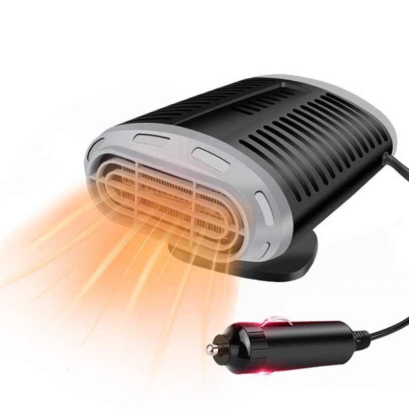 HOVCEH Auto Heizung, 2 in 1 Tragbare Auto Heizung, 12V 150W Auto Heizlüfter, Auto Heizung Entfroster mit 360° Drehgelenk und Zigarettenanzünder Steckerfür Wohnmobil PKW Camping LKW - Schwarz Grau von HOVCEH