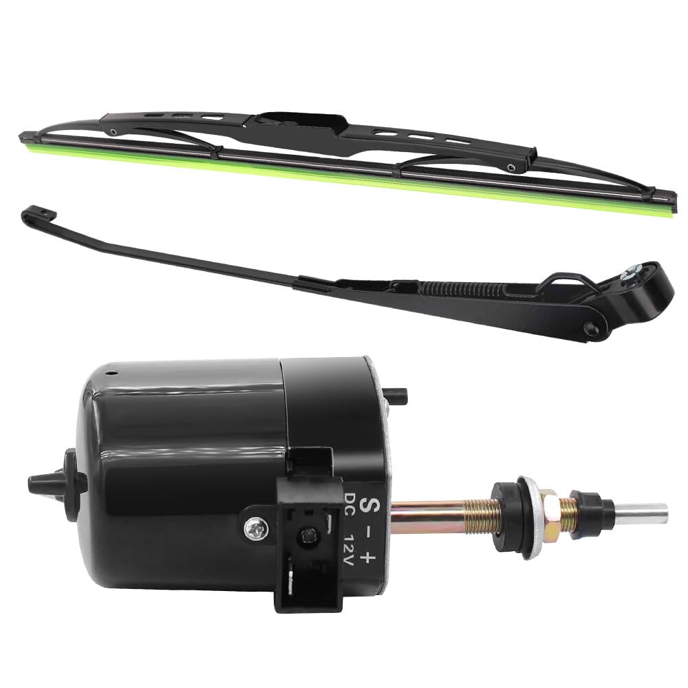 HOVCEH Scheibenwischermotor 12V Universal, Scheibenwischermotor 12V 105° mit Wischerarm und Wischerblatt, Wischermotor Traktor, Wiper Motor 12V für Willys Jeep Traktor, Wischermotor Universal von HOVCEH