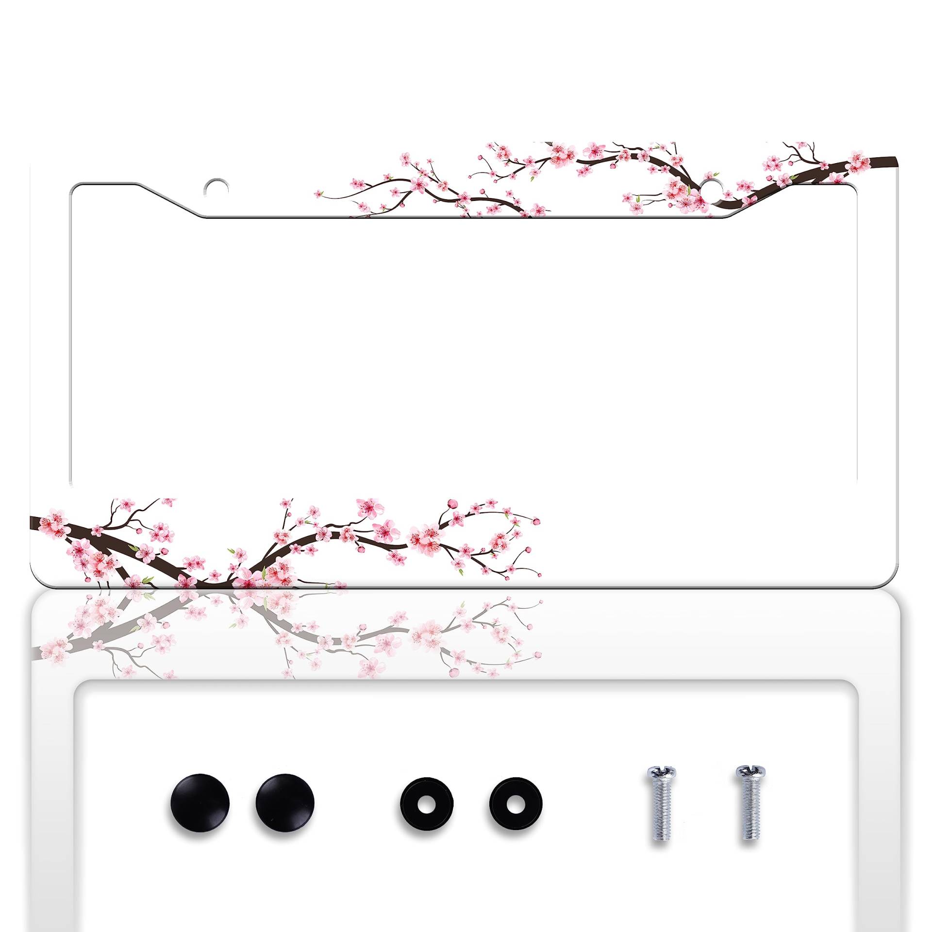 Kirschblüte Kennzeichenrahmen Schöne Blumen Kennzeichenrahmen Personalisieren Edelstahl Lustiges Design Kompatibel mit Standard Kennzeichenhalter für USA und Kanada von HOWKWAWY
