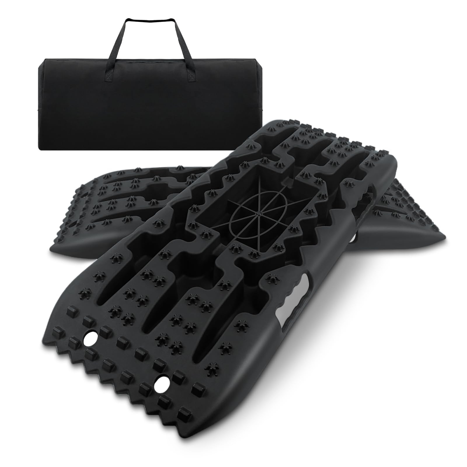 HOXWELL 68,6 cm lange Off-Road-Traktions-Recovery Boards mit Wagenheber-Basis für Sand, Schlamm und Schnee, Allradfahrzeug-Tracks-Board mit Aufbewahrungstasche für Jeep, LKW, SUV, Schwarz, 2 Stück von HOXWELL