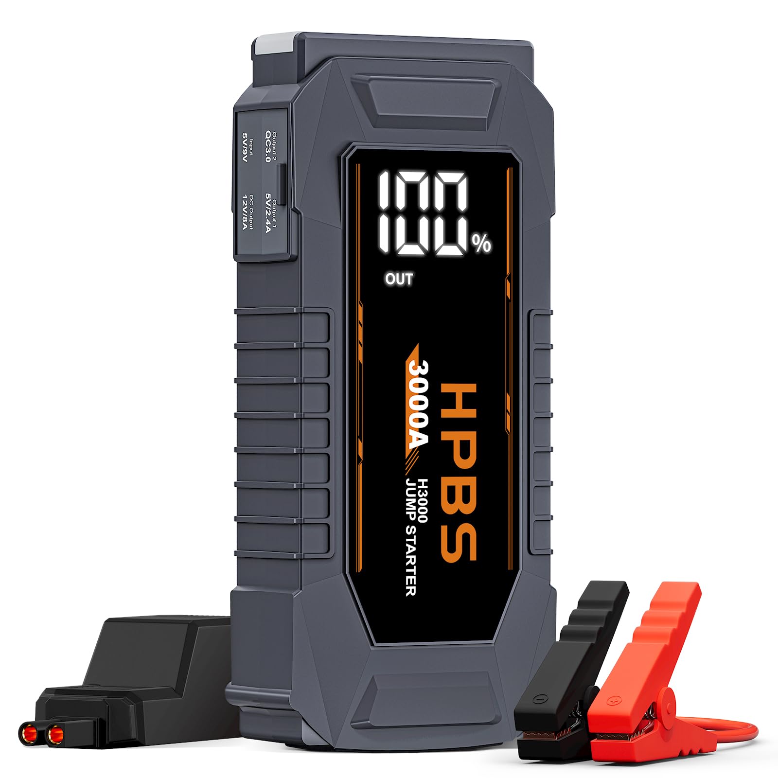 HPBS Starthilfe Powerbank 3000A 12V,Jump Starter für bis zu 10L Benzin und 8L Dieselmotor,Tragbare Auto Starthilfe mit 3 Zoll Großem LCD-Bildschirm/USB von HPBS