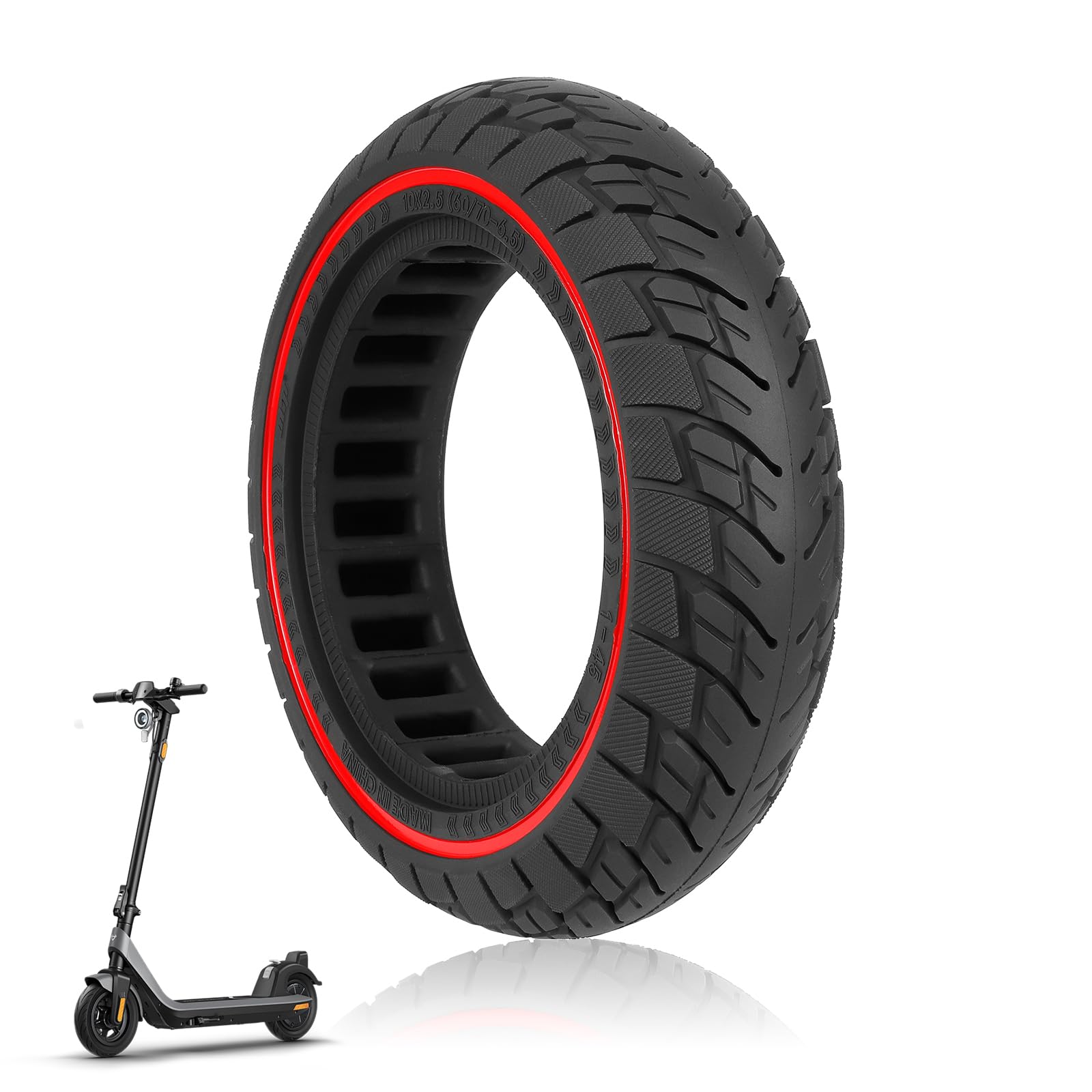 HPGAAVD 10 Zoll E Scooter Solid Reifen，10×2.5 Zoll Vollgummireifen E Scooter für Ninebot Max G30 G30P G30LP，60/70-6.5 Anti-Rutsch und Anti-Punktur Ersatzreifen für E Scooter Reifen Vorder/Hinter（45mm von HPGAAVD