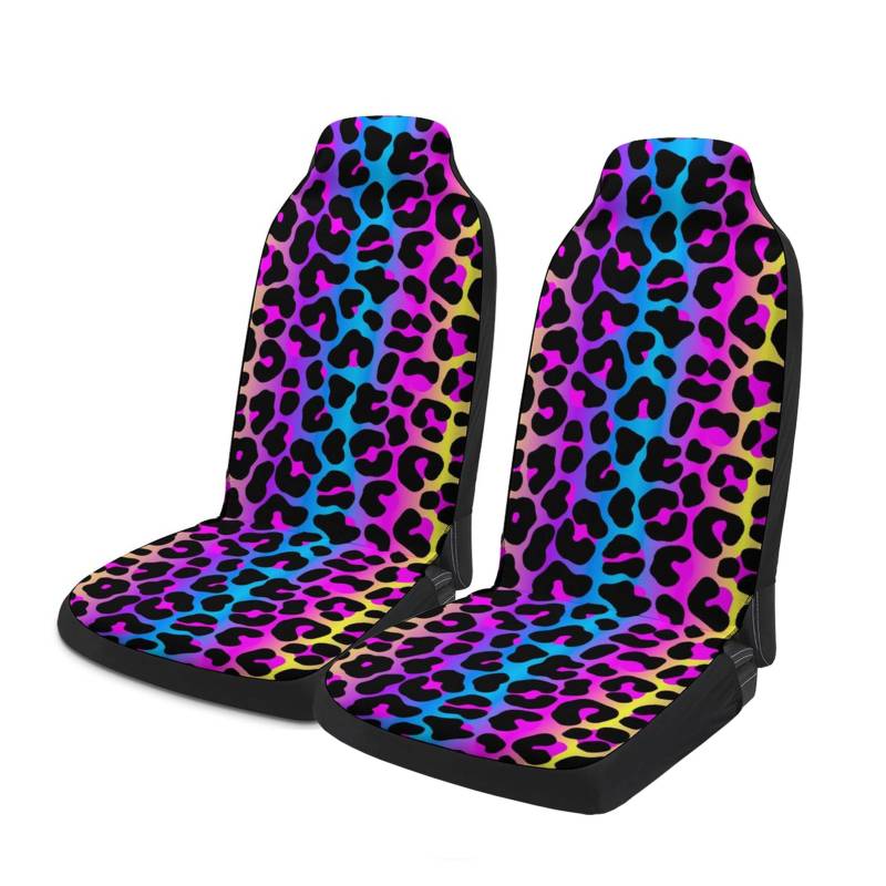 HPLWYM Bunter Leopard Print Autositzbezüge Vordersitze, Universal Sitzbezüge Auto für LKWs SUVs Autos, 2PC Autositzschoner für Damen und Herren, Sitzauflage Auto Sitzauflagen von HPLWYM