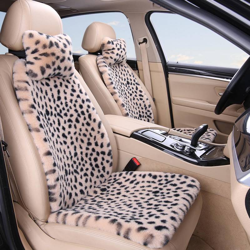 HPLWYM Plüsch Leopard Universal Autositzbezüge Vordersitze, Universal 6PC Auto Sitzbezüge mit Nackenkissen, Autositzschoner Accessoires für Damen und Herren Auto SUV, Sitzauflage Auto Sitzauflagen von HPLWYM