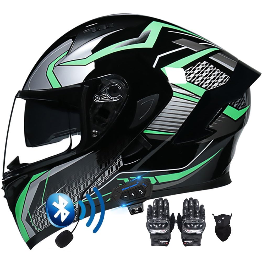 Modularer Hochklappbarer Bluetooth-Motorradhelm for Straßenmopeds Und Roller, Sturzhelm, DOT/ECE-geprüft, Doppelte Sonnenblende, Beschlagfreier Helm for Männer Und Frauen(J,L(57~58CM)) von HQSADOEEU